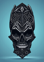 Decorative tribal skull with leaves. Tribal design for tattoo, logo, sign, emblem, t-shirt, embroidery, crafting, sublimation.
