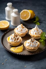 Obraz na płótnie Canvas Lemon meringue tarts, one bite desserts idea, generate ai