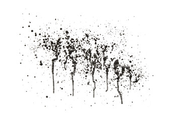 Splatter of black paint with streaks isolated on a transparent png background. Stock design element