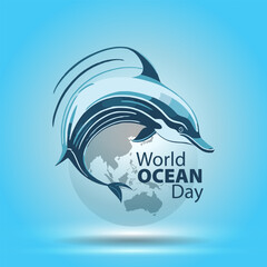 World oceans day design with dolphin in underwater ocean