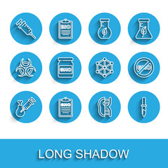 Set line Gmo research chicken, GMO, Syringe, Genetically modified meat, Pipette, No and icon. Vector