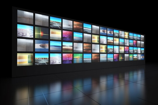 Smart TV and digital media wall of screens background with copy space. Generative AI
