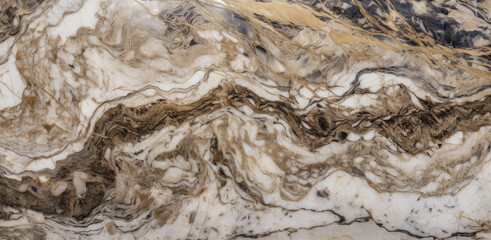 Rough white marble with golden glitters. Generative AI