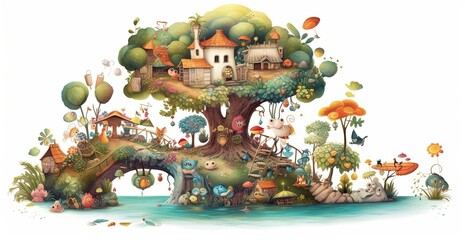 Fairy island. A whimsical dreamy image of cute fairy island. Created with Generative AI technology