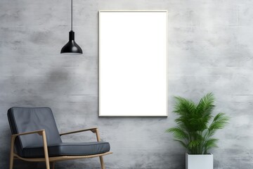 Mock up poster frame on white wall