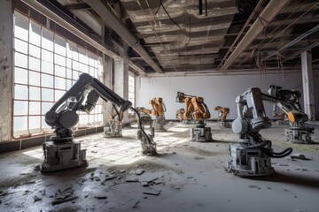 Group of robots working together to build a new skyscraper. Generative AI