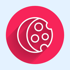 Obraz premium White line Eclipse of the sun icon isolated with long shadow background. Total sonar eclipse. Red circle button. Vector