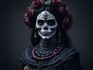 portrait of a mexican catrina, day of the dead