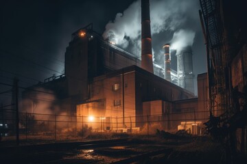 Fototapeta na wymiar Coal-fired power plant at night. Generative AI