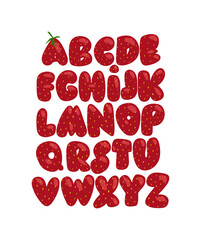 strawberry letters, hand drawn strawberry alphabet, strawberry font, doodle font, diary, planner and notebook stickers