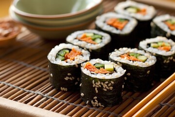 kimbap with chopsticks Kimbap or sometimes spelled gimbab Food photography