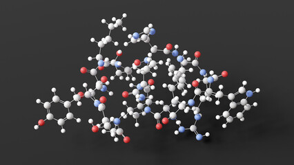 afamelanotide molecule, molecular structure, scenesse, ball and stick 3d model, structural chemical formula with colored atoms