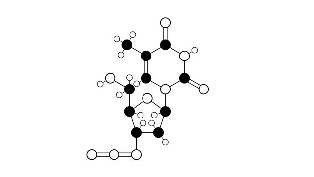 zidovudine molecule, structural chemical formula, ball-and-stick model, isolated image azidothymidine