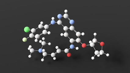 afatinib molecule, molecular structure, antineoplastic agents, ball and stick 3d model, structural chemical formula with colored atoms