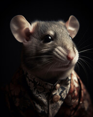 A close up view of a mouse dressed in a smart suit 