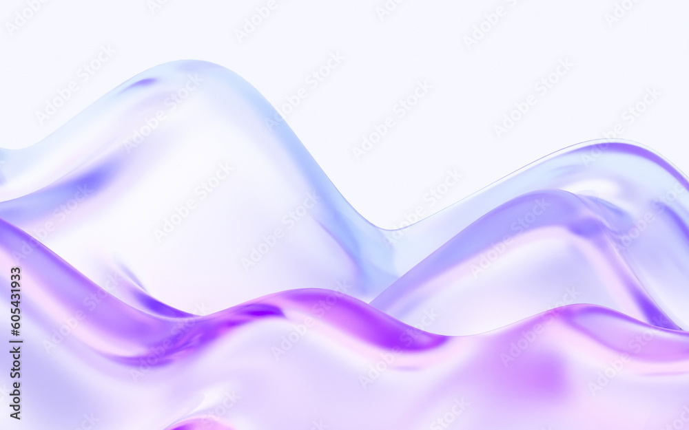 Aufkleber abstract glass wavy shapes with colorful gradient. 3d rendering illustration for graphic design, presentation or background