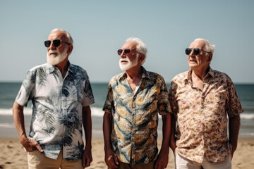 Fototapeta premium Elderly people enjoy company on sunny summer beach