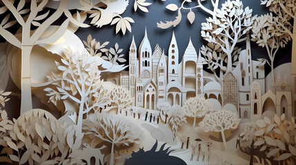 Papercut Illustration Paris & France, panorama travel postcard, poster, tour advertising of world famous landmarks - Generative AI