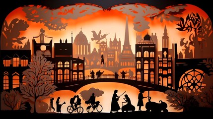 Papercut Illustration Paris & France, panorama travel postcard, poster, tour advertising of world famous landmarks - Generative AI