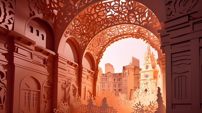 Papercut Illustration Paris & France, panorama travel postcard, poster, tour advertising of world famous landmarks - Generative AI