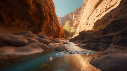 Nature's Palette: Serene Cascade Amidst the Sunlit Canyons of Nevada - River in a Canyon - wallpaper