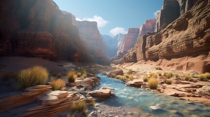 Desert Cascade: Sunlit Serenity in the Heart of Nevada - river in a canyon - wallpaper