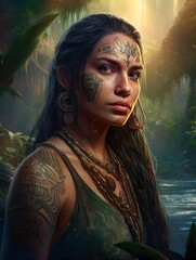 Resolute Gaze: Hyper-realistic Portrait of an proud woman in the jungle - beauty - warrior - art