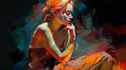 The beauty with the colours - young woman is thinking