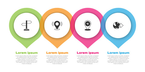 Set Road traffic sign, Map pin, and Location on the globe. Business infographic template. Vector