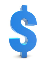 Dollar 3d isolated on white background. American Dollar currency symbol 3d. Blue Dollar icon. rendering
