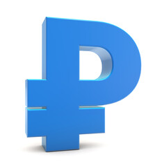 Ruble 3d isolated on white background. Russian Ruble currency symbol 3d. Blue Ruble icon. rendering