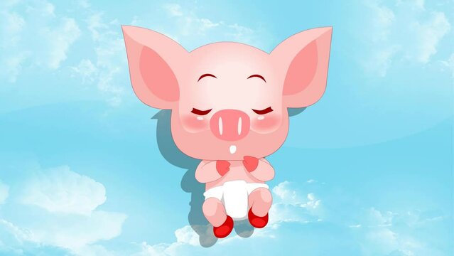 cute cartoon pig sleeping 2d animated, background, sleep, baby piglet