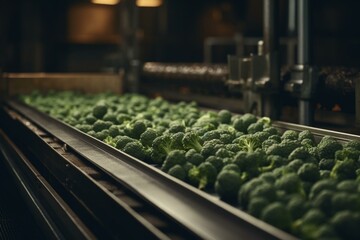 Produce-filled conveyor for processing. Generative AI