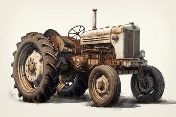 Fototapeta na wymiar Vintage tractor drawing in PNG format with clear backdrop. Generative AI
