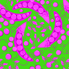 Fototapeta premium Vector seamless pattern with pink sweet peas on bright green background.