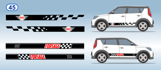 Car side door sticker stripe design. Auto vinyl decal template. Suitable for print or cut (Silhouette, cricut cameo etc.)
Scaling without loss of quality for different car model.