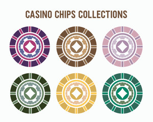 Gambling casino chips. Colorful collection of casino chips for gambling, poker, and roulette vector template