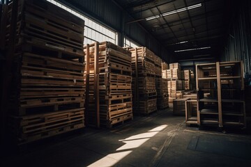Warehouse goods on pallets for wholesale and retail sales in stores. Generative AI
