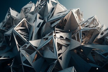 Abstract building with geometric shapes in 3D render. Generative AI