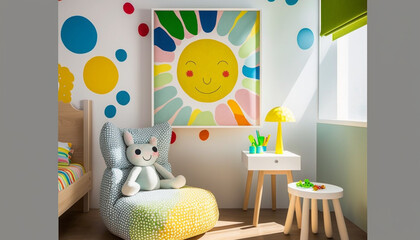 muckup of frame in the wall kids children room