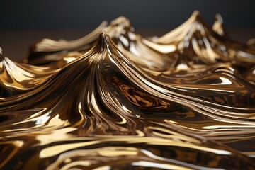 3D modern art with olive & brown waves and golden liquid texture. Generative AI