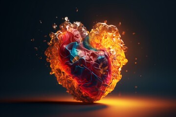 Lovely heart with vibrant colors representing the four elements. Generative AI