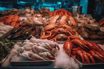 Seafood being sold in a market. Generative AI
