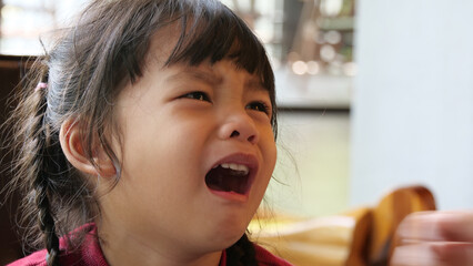 A Crying Little Baby girl. Cute little child is crying. Angry little girl with sad expressions, screaming and crying. Sad offended little girl. Сlose-up portrait of a crying baby.