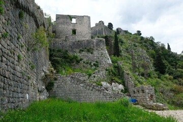 Fortress wall in Kotor, Montenegro. Kotor is a beautiful historic city on the Unesco list.