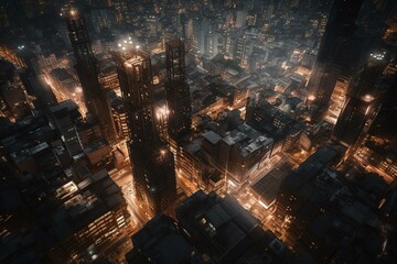 Top-down view of futuristic city skyline with a spiritual essence. Generative AI