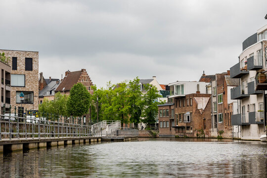 A charming view of the Dyle river bank of Mechelen, Belgium