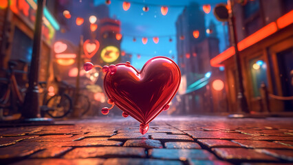 A Heart on a City Street at Night, Generative AI