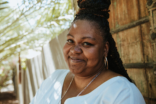 close up of plus size African American woman's face