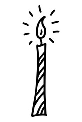 Hand drawn line art of holiday candle in doodle style